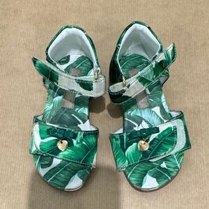 Dolce & Gabbana Leaf Print Green Kids Sandals